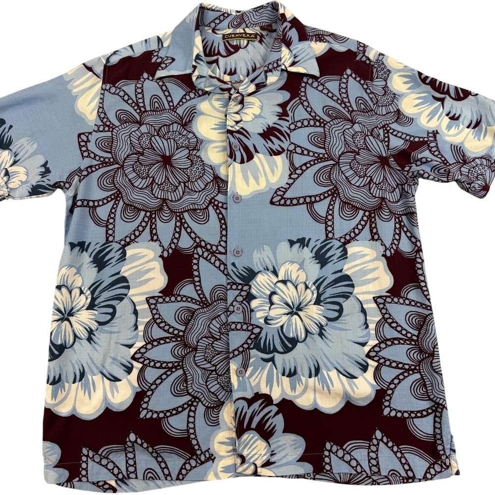 Cubavera Shirt Mens Large Blue‎ Floral Short Sleeve Hawaiian Casual Tropical